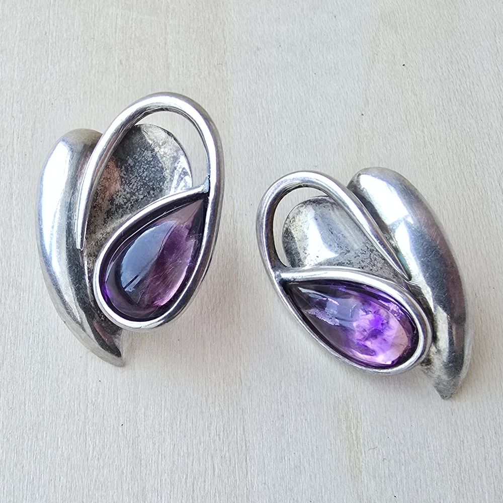 Antonio Pineda vintage Taxco sterling silver amethyst earrings